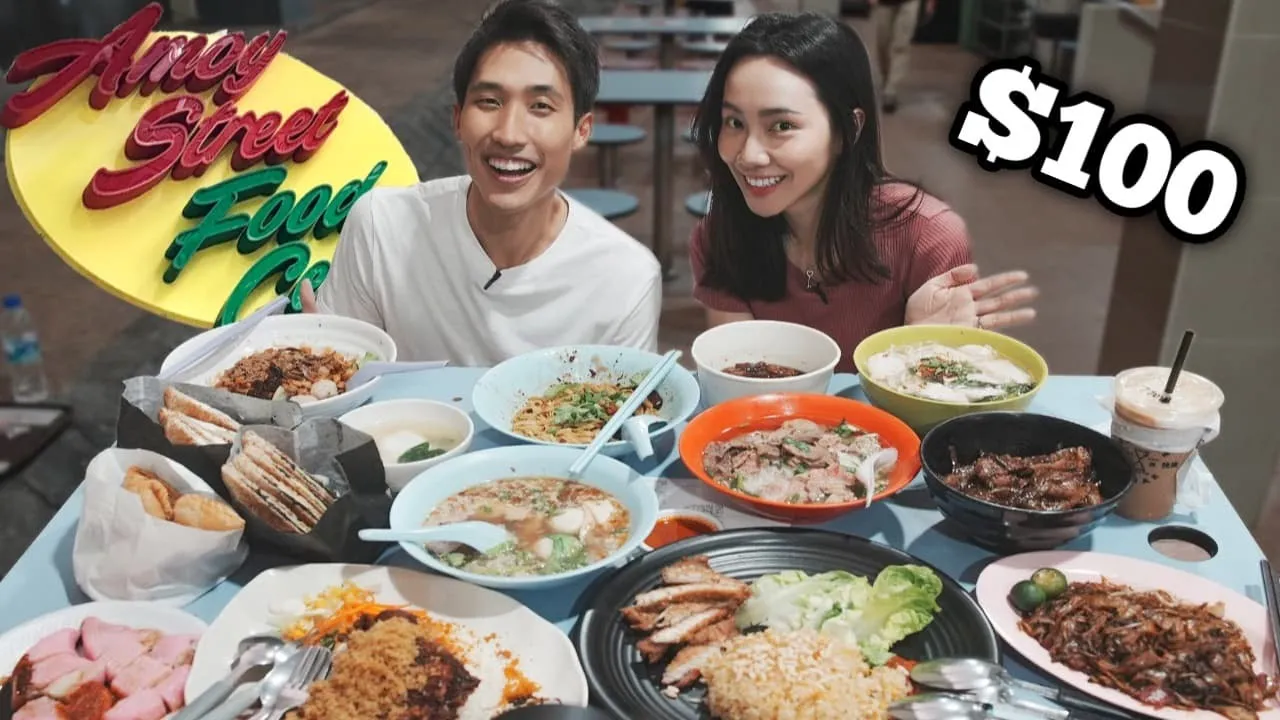 $100 AMOY STREET FOOD CENTRE CHALLENGE!   Amoy Street Hawker with Ali Eats!   Singapore Street Food