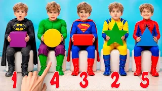 eva and her superhero friends are learning shapes and numbers
