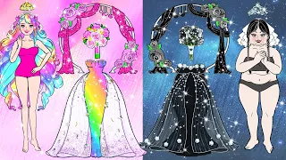 Barbie Dolls Dress Up - Fat Bride VS Thin Bride Makeover Challenge | Pink VS Black Barbie Wedding
