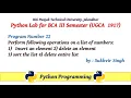 Python Lab Part 22 Perform following operations on a list of numbers Insert delete sort etc