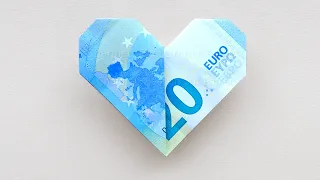 Geldscheine falten Herz -  Einfaches Geschenk aus Geld falten