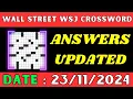 Wall Street WSJ Crossword Clue Answers for Nov 23 2024 Solved