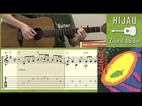 Download MP3 Hijau (Green) / Zainal Abidin (Guitar) (Excerpt version) [Notation + TAB] [DADGAD Tuning]