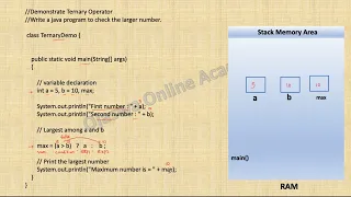 Ternary Operator Write a java program to demonstrate Ternary Operator