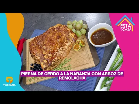 Pierna de cerdo a la naranja con arroz de remolacha