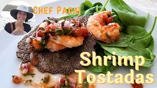 Jumbo Shrimp Tostadas with Fresh Tomato Salsa on Crispy Corn, Quinoa or Brown Rice Tortillas