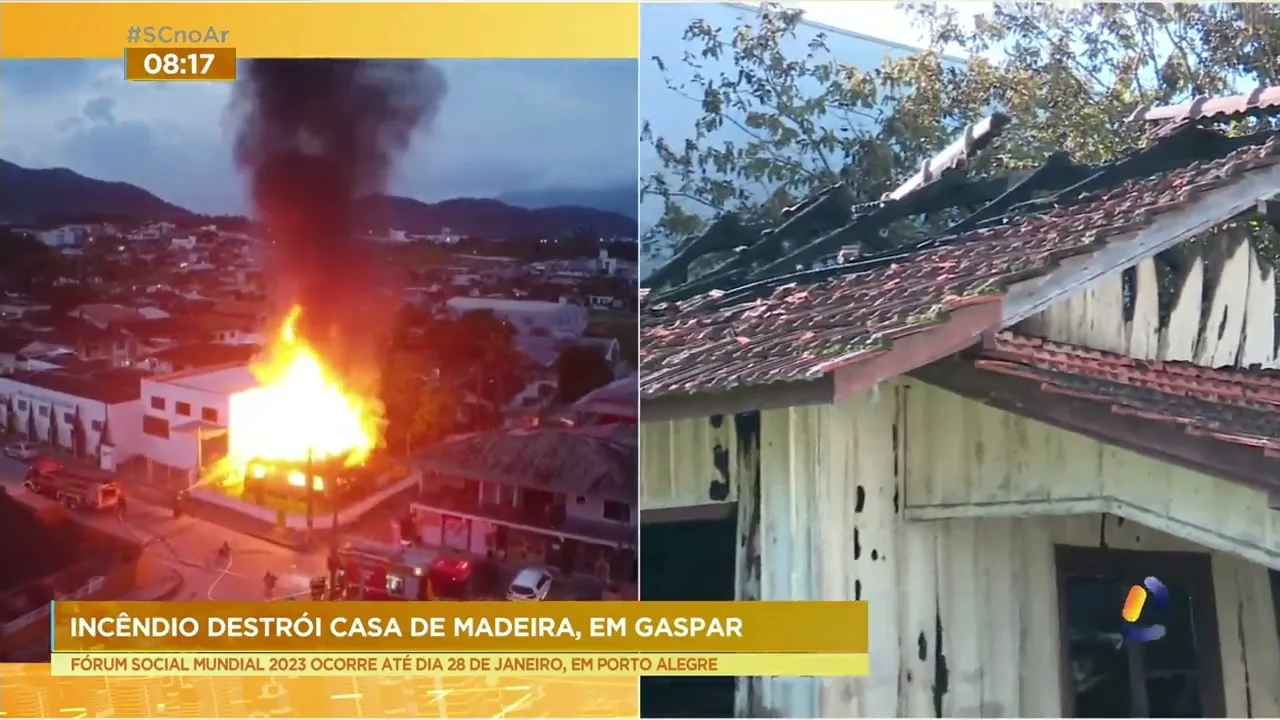 Incêndio destrói, por completo, casa de madeira na cidade de Gaspar