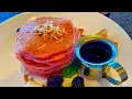Pink pancakes at the Surf Lanai restaurant in Waikiki Oahu Hawaii USA