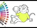 Coloring Monkey Giraffe and Girl Coloring Pages for Children with Color Markers Step by Step