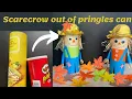 How to make a scarecrow out of can Scarecrow with Pringles can Fall decoration ideas with paper