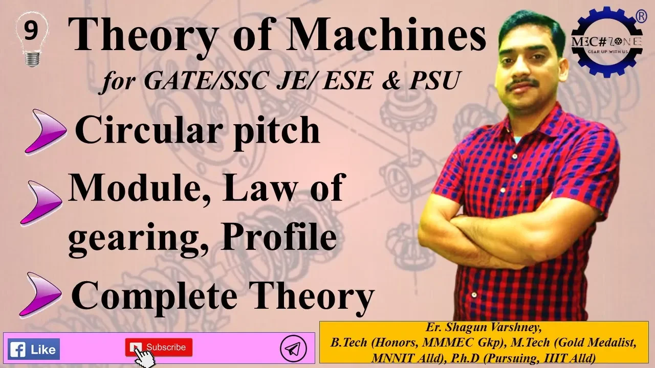 Theory of Machines Lecture 9: Circular & diametral pitch, module, law of gearing, involute profile.