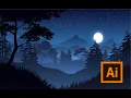 Vector night landscape drawing on Adobe Illustrator