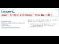 Lecture 62 Java 2D Arrays - How to code