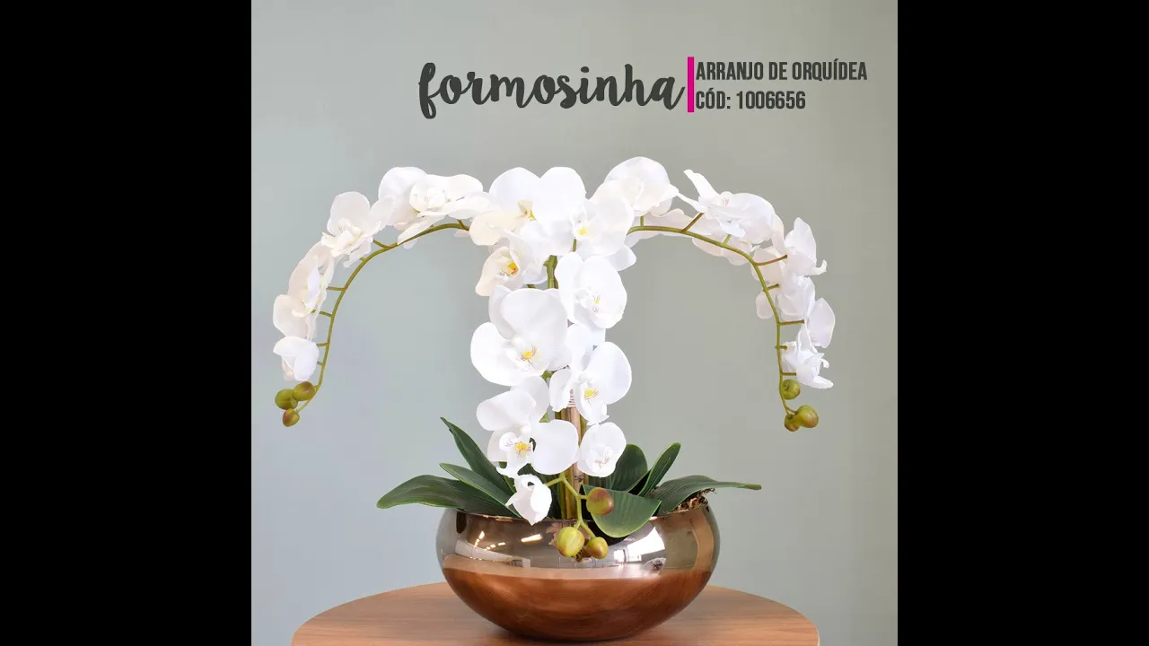 ARRANJO DE FLORES ARTIFICIAIS ORQUÍDEAS BRANCAS NO VASO DE VIDRO BRONZE ENVELHECIDO FORMOSINHA