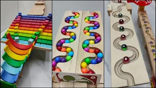 Oddly Satisfying Rolling Marbles on Wiggly Wooden Tracks | ASMR π #MarbleRun #ASMR