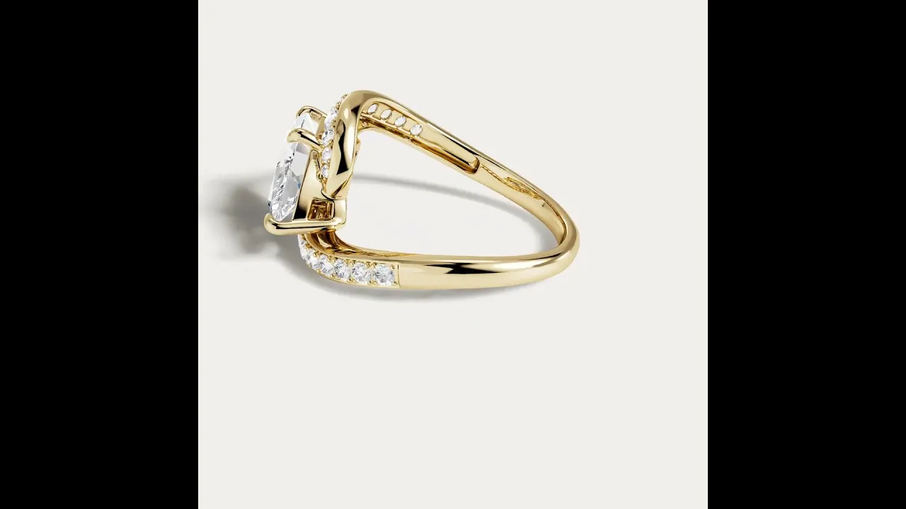 Carole丨Marquise Cut Lab Diamond Curved Pavé Halo Engagement Ring