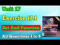 Exercise 17 1 all Questions chapter 17 set and functions class 10 New mathematics book Sindh board
