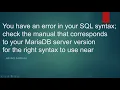You have an error in your SQL syntax check the manual that corresponds to your MariaDB server