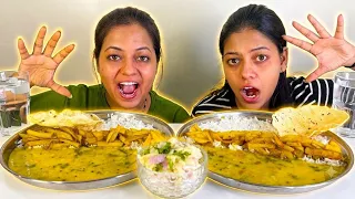 BIHARI COMFORT FOOD🔥EATING DAL BHAT, ALOO BHUJIA, ALOO CHOKHA, ACHAR, PAPAD & SALAD MUKBANG ASMR
