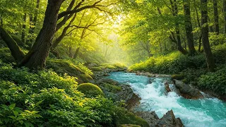 صوت الطبيعة الخلابة مع خرير المياه وزقزقة العصافير 