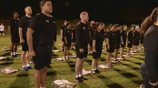 Employees at USAA doing military-style workouts