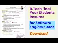 Best Software Engineer Fresher Resume for B Tech Final Year Students Free Word Format Download