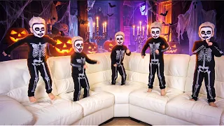 Five Little Skeletons Jumping on the Bed | Halloween Songs for Kids