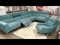 Franco Ferri Italia Gallery Accrington Alcantara Blue Fabric Reclining Sofa In Stock Corner Suite