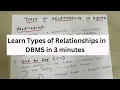Types of Relationships in DBMS - 1 to many many to many 1 to 1 relationships