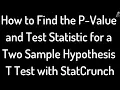 P-Value and Test Statistic for a Two Sample Hypothesis T Test using StatCrunch