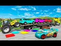 Download Lagu Flatbed Trailer McQueen Transportation with Truck - Speedbumps vs Cars vs Train - BeamNG.Drive #9