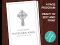 Catholic Cross 4 Page Funeral Program Template