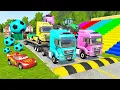 Download Lagu Flatbed Trailer McQueen Transportation with Truck - Speedbumps vs Cars vs Train - BeamNG.Drive #38