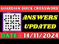 Guardian Quick Crossword Answers Today Thursday 14 November 2024 Edition Quick Crossword 17013