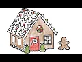 Colour with me Gingerbread House Christmas Art for Kids FREE colouring Pages