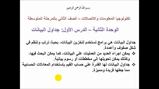 2 تكنولوجيا المعلومات ثاني متوسط جداول البيانات 