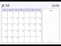 June 2026 Calendar Printable A4 US Letter Portrait Landscape Free PDF Download June 2026