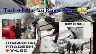 Barf mai faasi gaadi😂🥲, tagda Snowfall❄️😮‍💨 || #himachalpradesh #kasol #rangerover  #mountains