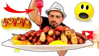 تحدي اكل 50 قطعة نقانق مدخنة بالصاص الحار والفلفل هوت دوغ او سجق او صوصج والعقاب CHALLENGE 