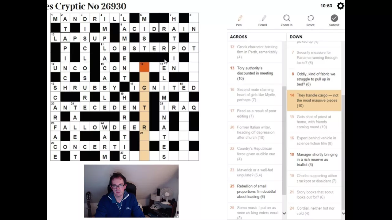 Solving The Times crossword on 9 Jan 2018