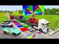 Download Lagu Flatbed Truck McQueen | Transportation with Truck - Pothole vs Car #37 | BeamNG.Drive Gameplay