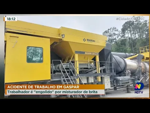 Acidente de trabalho em Gaspar: trabalhador é "engolido" por misturador de brita