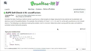 Java Practice It 4 16 countFactors for loop errors for loop method if else statement