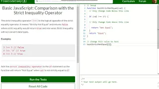 Basic JavaScript Comparison with the Strict Inequality Operator free code camp Dani