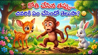 🐒 కోతి చేసిన తప్పు… చివరికి ఏం చేసిందో తెలుసా? 😲 #monkey #rabbit  #deer