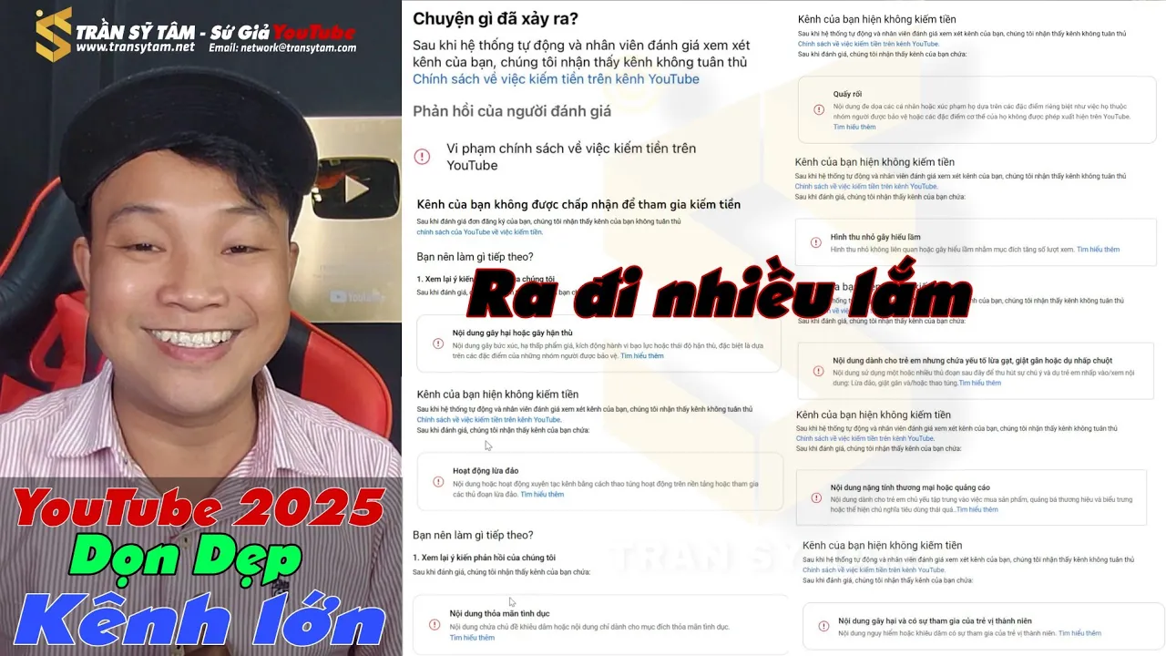 Outline Video Kênh lớn video tự quay 100% Tại sao? bị YouTube tắt kiếm tiền, kênh nhỏ lên ngôi