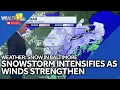 Windy as storm departs 10 inches of wet snow on coast