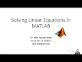 6 Solving Linear Equations in MatLab