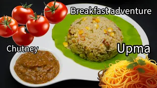 Exploring Indian Cuisine: Upma Served with Flavorful Tomato Chutney