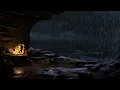 🌊Cozy Cave with Rain & Ocean Waves sounds🔥Thunderstorm & Campfire for Sleep, Study, Relax⛈️